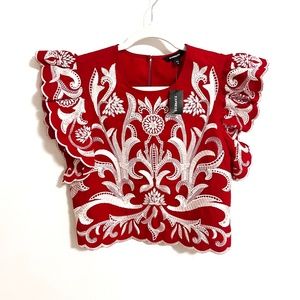 Express Embroidered Ruffle Sleeve Top